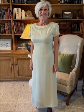 Liz Claiborne Pale Green Embroidered Short-Sleeve Maxi Dress